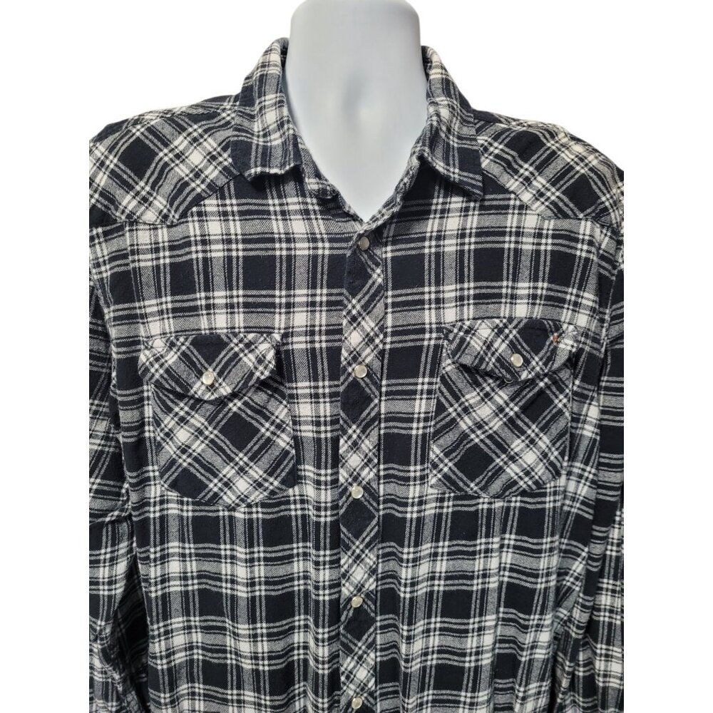 Jackson Hole‎ Flannel Shirt Mens 2XL Pearl Snap Black Plaid Pockets